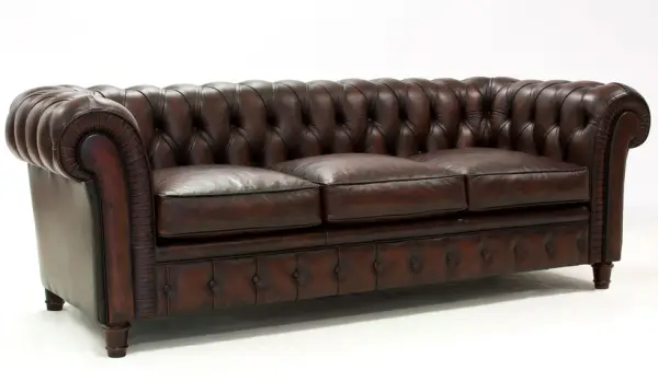 Sofá Chesterfield cuero auténtico con capitoné