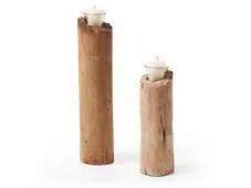 Set de 2 candeleros en forma de troncos de madera Set de 2 candeleros en forma de troncos de madera