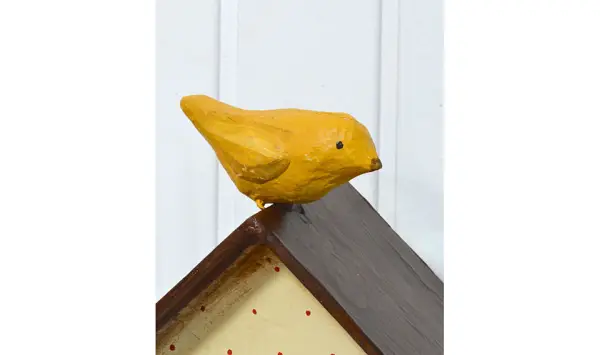 Lampara casita con pajarito color crema