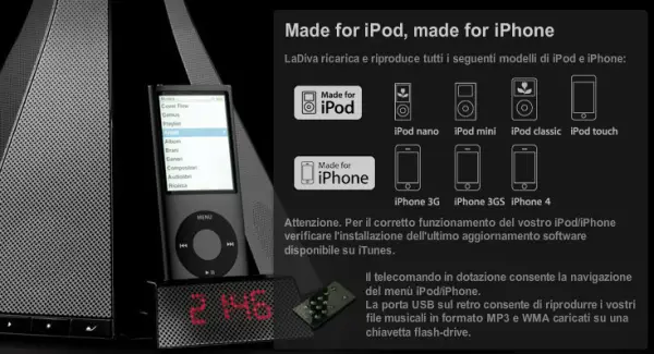 Lampara Diva con dock para Ipod y altavoces