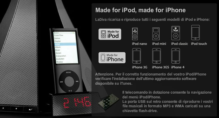 Lampara Diva con dock para Ipod y altavoces
