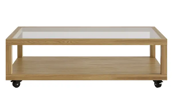 Mesa de centro con estante roble con ruedas Osaka