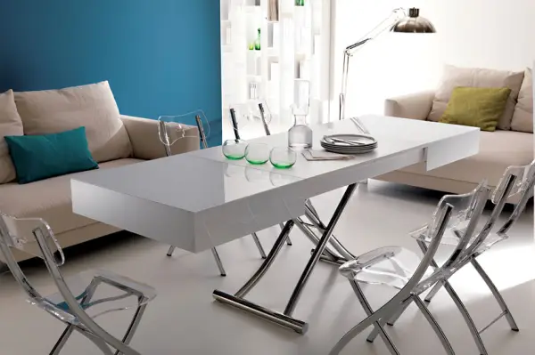 Mesa de centro convertible en mesa de comedor laca Moderna Box