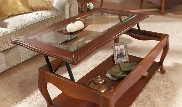 Mesa de centro elevable clásica Alethi nogal lig.defectos