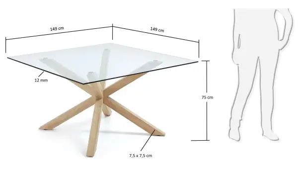 Mesa de comedor cuadrada madera y cristal moderna Arya