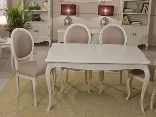 Mesa de comedor extensible blanca Vintage París
