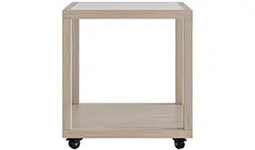 Mesa de rincón cristal y roble con ruedas Osaka