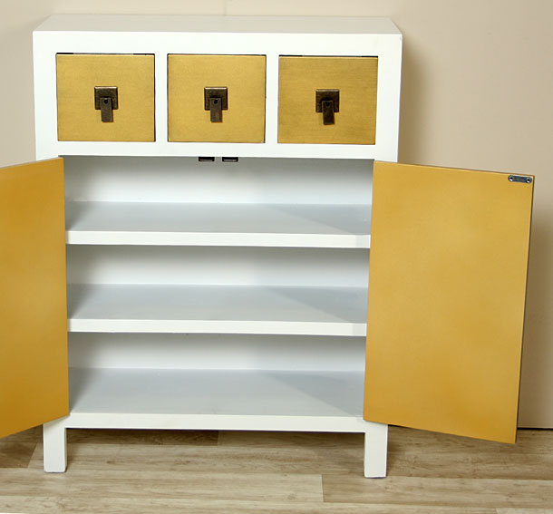 Mueble de entrada blanco y oro Vintage Bise