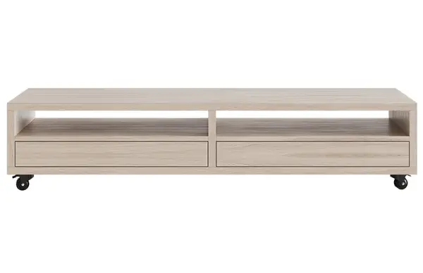 Mueble tv roble con ruedas 2 cajones nórdico Sendai