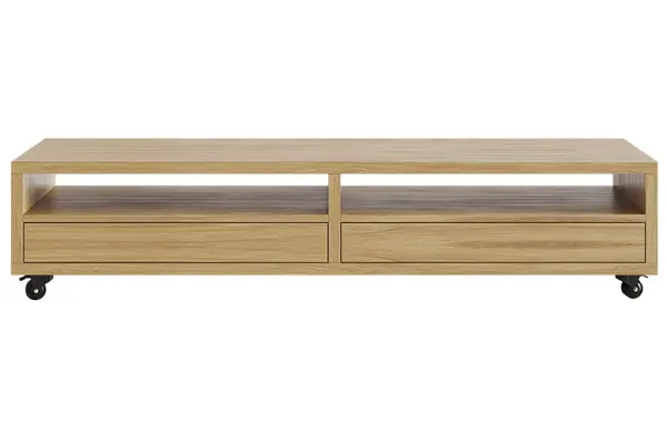 Mueble tv roble con ruedas 2 cajones nórdico Sendai