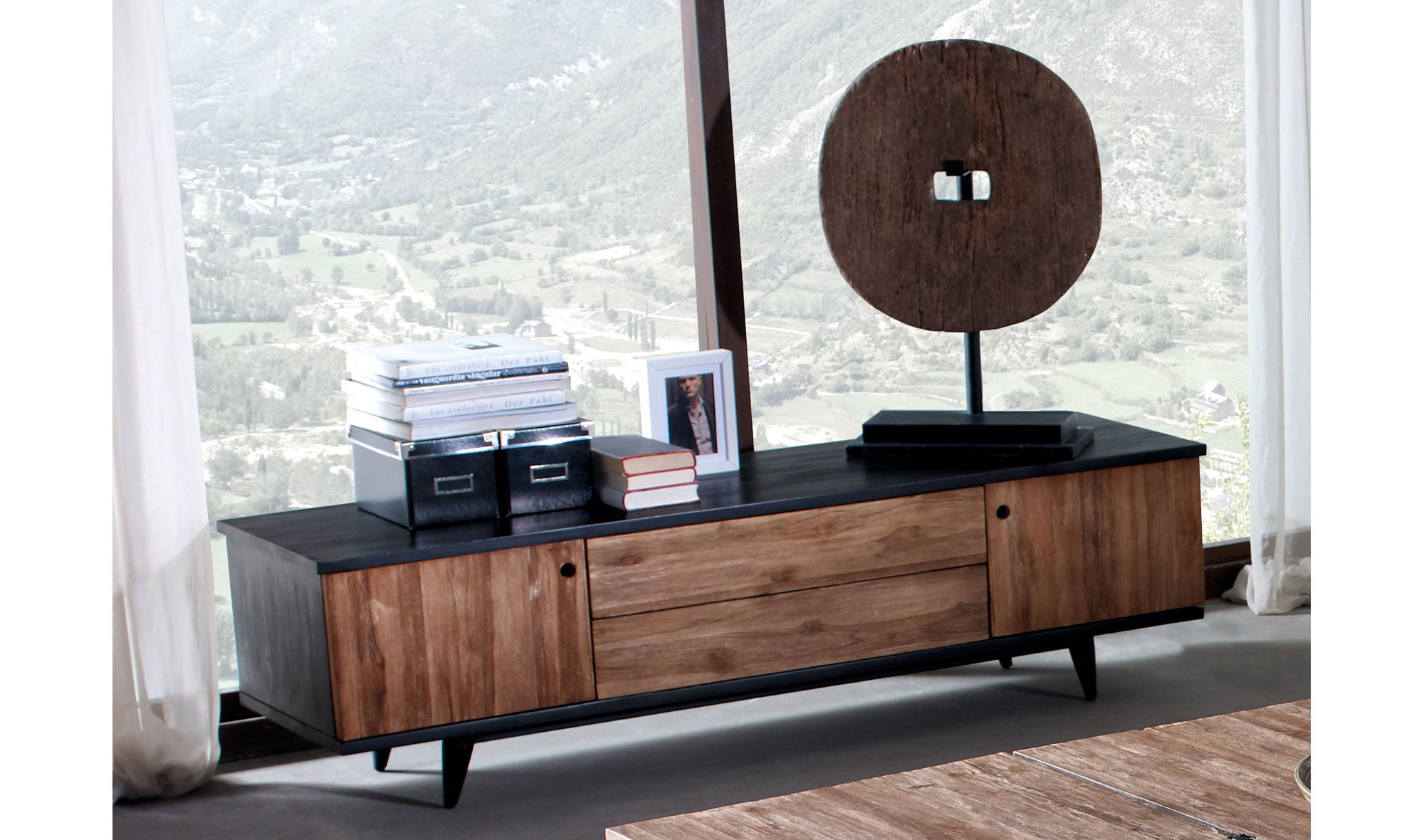 Mueble tv 2 cajones 2 puertas vintage Maze