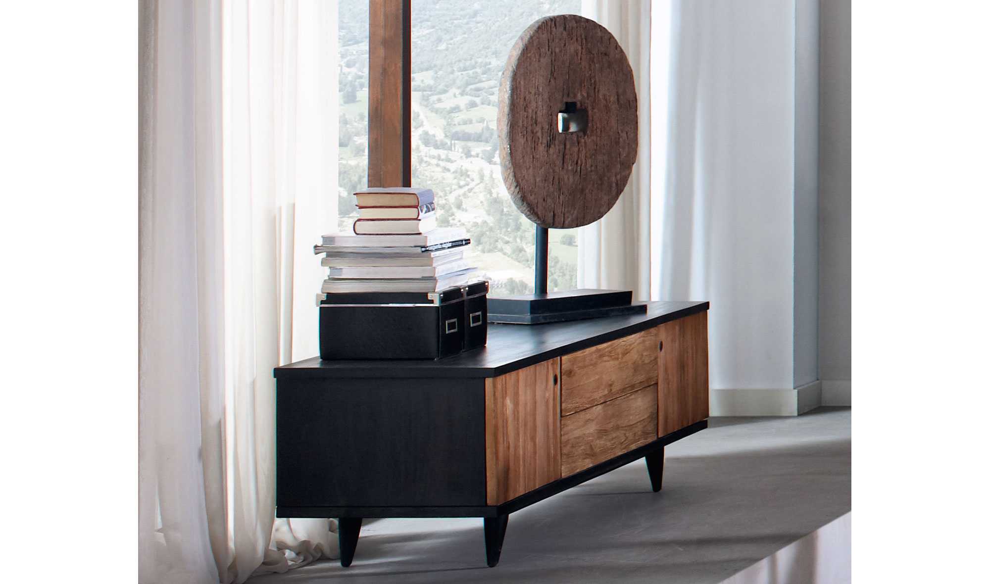 Mueble tv 2 cajones 2 puertas vintage Maze