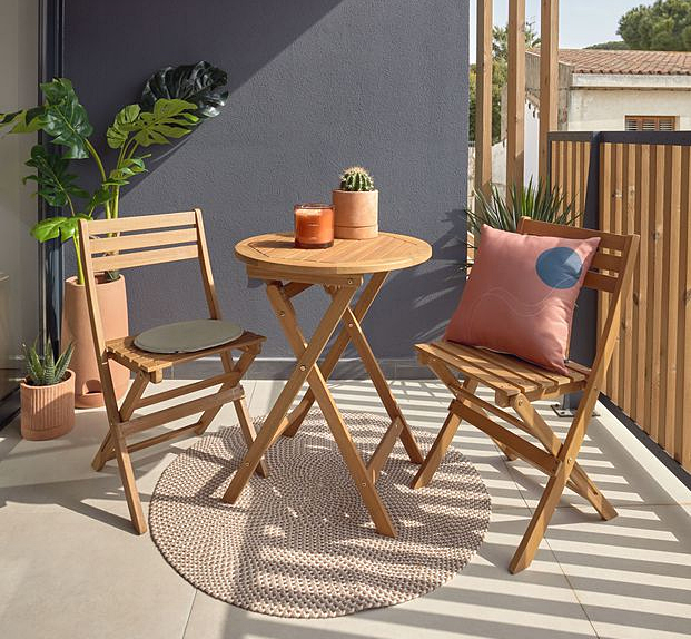 Ambiguo Parámetros capítulo Pack de mesa de terraza plegable apilable con 2 sillas de madera de lujo en  Portobellodeluxe.com. Tu tienda de muebles de lujo