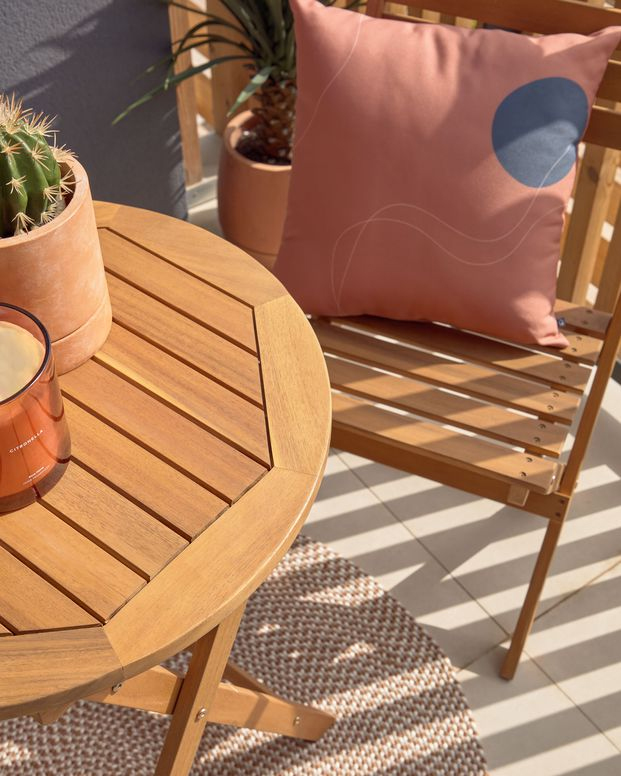 Pack de mesa de terraza plegable apilable con 2 sillas de madera