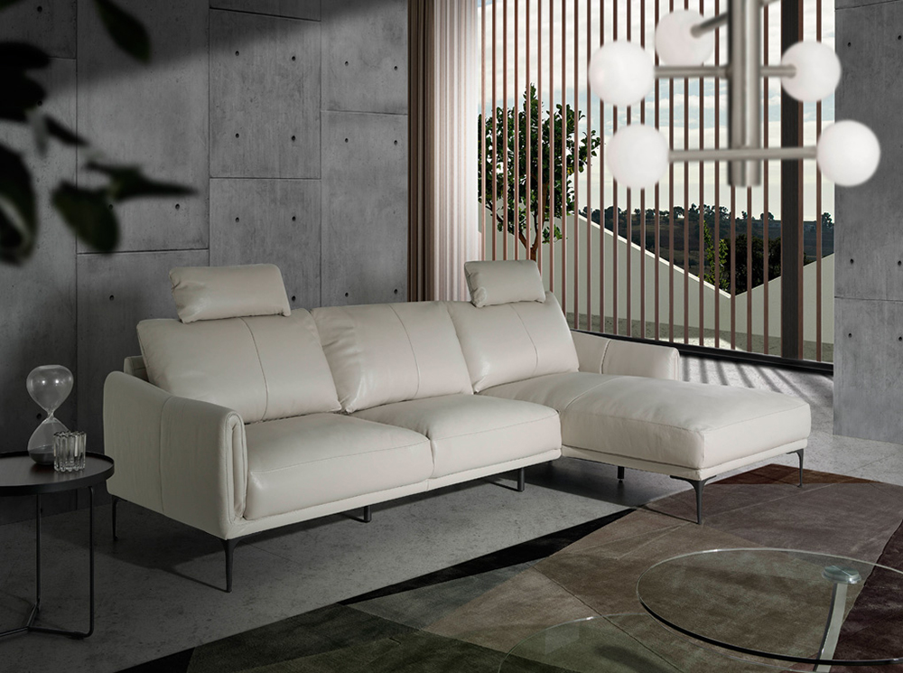 Sofá con chaise longue piel y acero Otranto de lujo en Portobellodeluxe