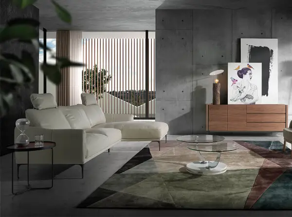 Sofá con chaise longue piel y acero Otranto