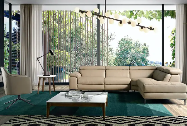 Sofá con chaise longue piel y acero Apulia