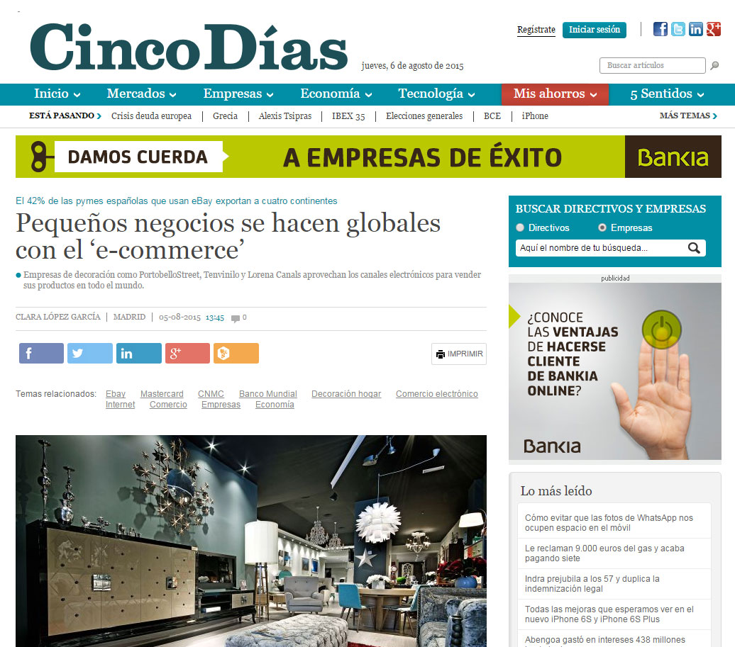 Diario Cinco Días Pequeños negocios se hacen globales con el ‘e-commerce’