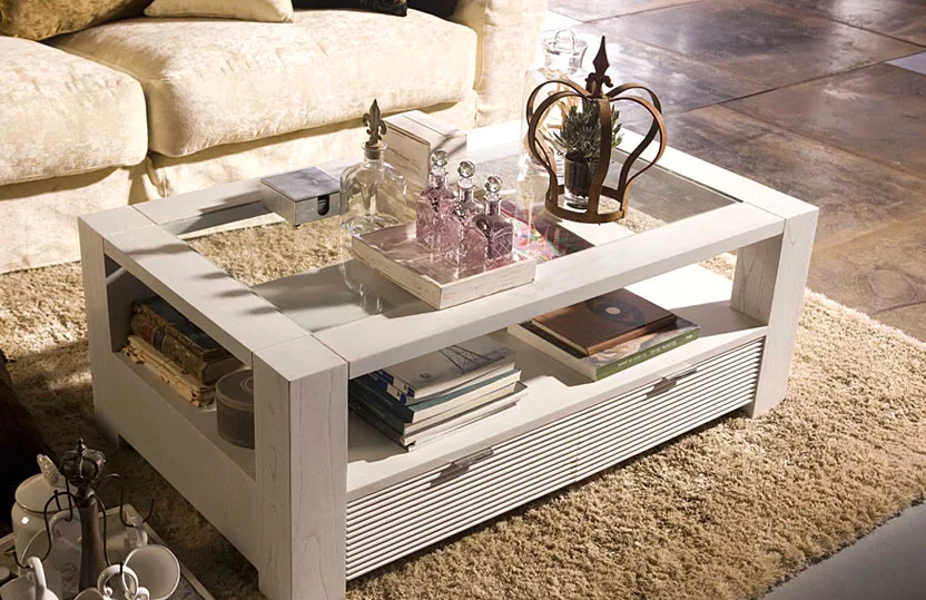Mesa de Centro Elevable Elba lacada en blanco