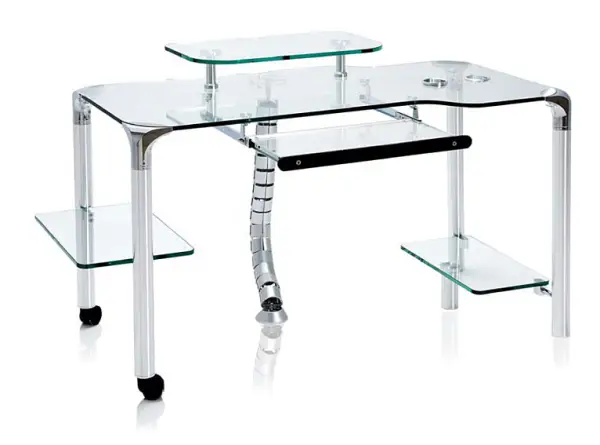 Mesa de Ordenador Cristal y acero inox