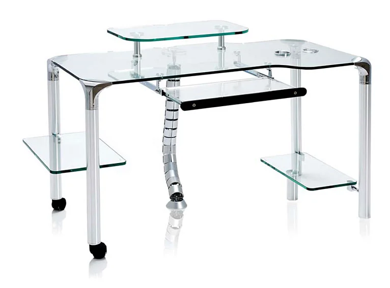 Mesa de Ordenador Cristal y acero inox