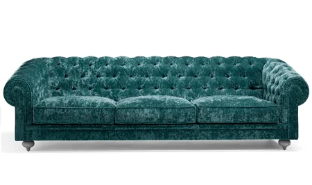 Muebles. Sofá Chester de tres plazas de terciopelo verde petróleo