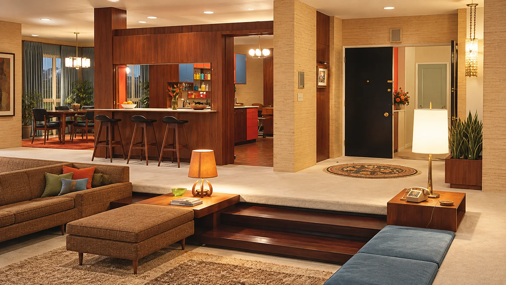 Entrada y cocina del apartamento de Don y Megan Draper en Mad Men