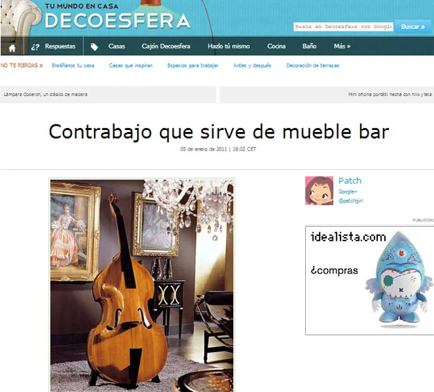 Contrabajo que sirve de mueble bar con Portobello en