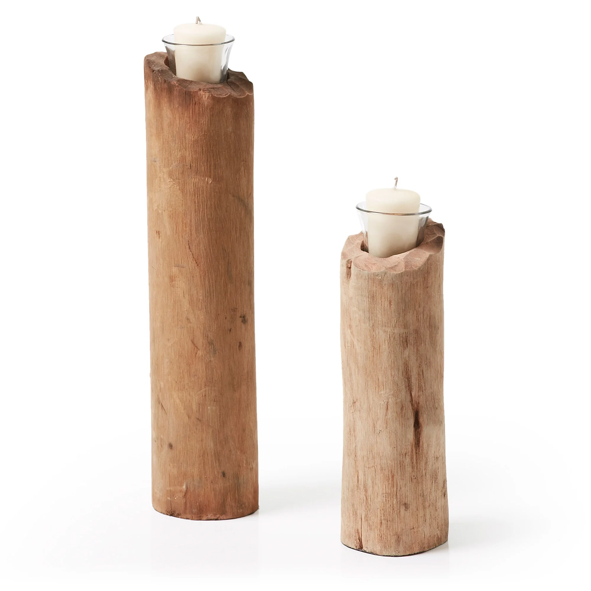Set de 2 candeleros en forma de troncos de madera Set de 2 candeleros en forma de troncos de madera