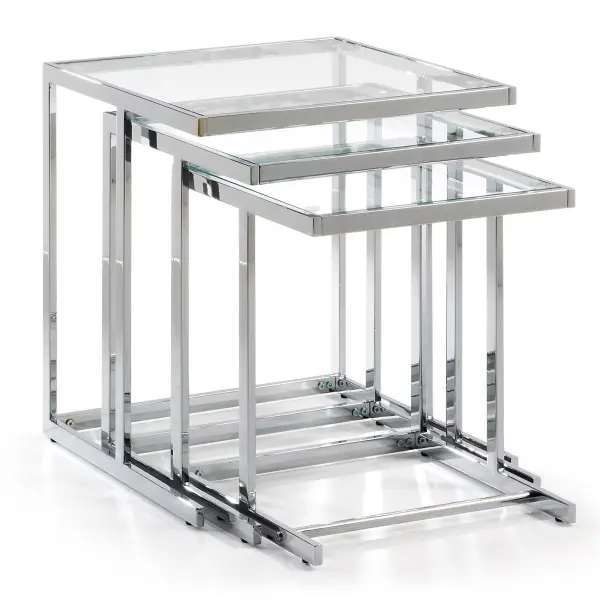 BLAIR set 3 mesas cromado cristal transparente