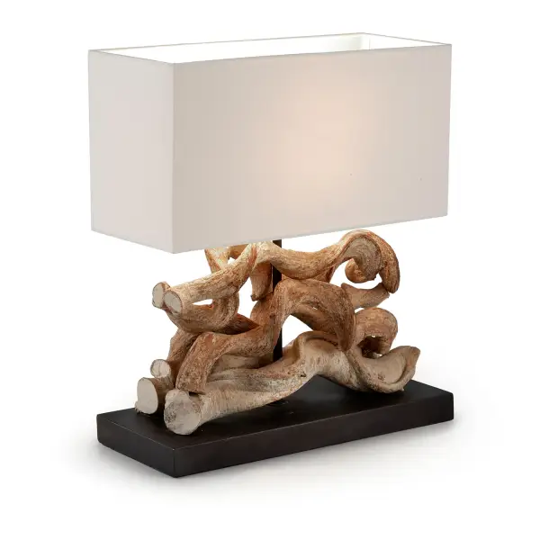 COMET LAMPARA DE MESA MADERA TROPICAL PANTALLA BLANCA FN39