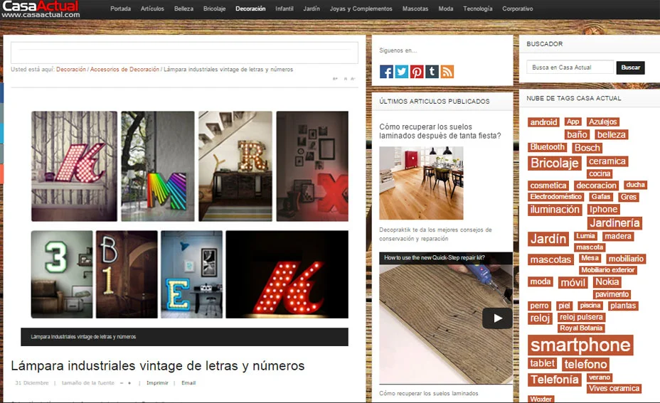 Lámparas industrial vintage de letras y numeros con Portobello