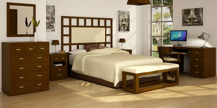 Dormitorio Manhattan color nogal tapizado