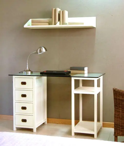 Mesa escritorio colonial blanco roto