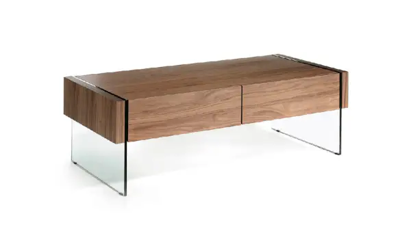 Mesa de centro 2 cajones nogal y cristal Munio