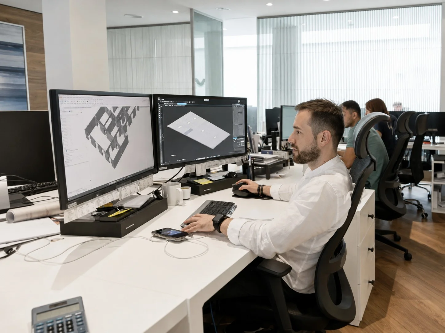 Profesional trabajando con modelos técnicos digitales para definir un proyecto de Lignum System
