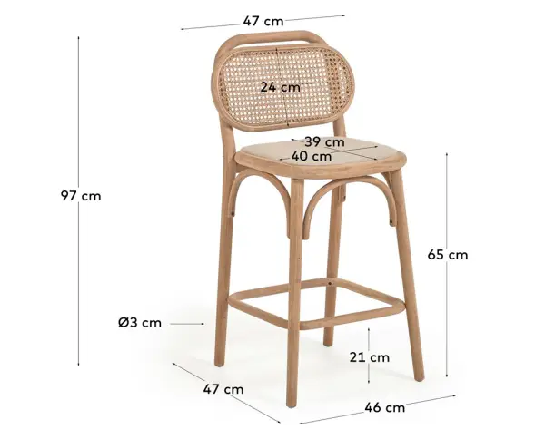 Taburete de cocina madera natural maciza y rejilla Doriane