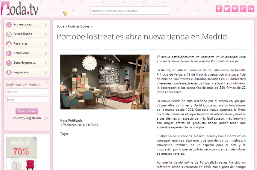 Tienda nueva de PortobelloStreet en boda.tv